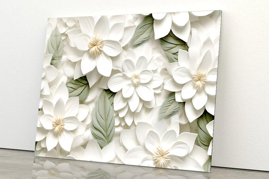 Group of White Flowers with Petals Acrylic Glass Print Tempered Glass Wall Art 100% Made in Australia Ready to Hang