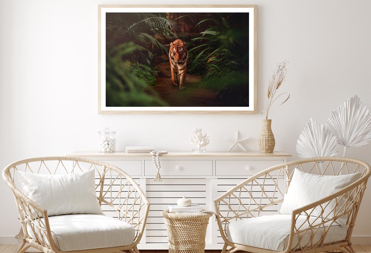 Tiger Prowling Through Dense Jungle Foliage Home Decor Premium Quality Poster Print Choose Your Sizes