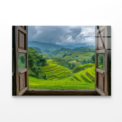 A Green Valley Seen Through a Window Acrylic Glass Print Tempered Glass Wall Art 100% Made in Australia Ready to Hang