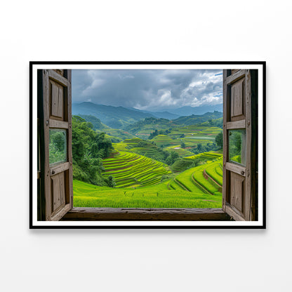 A Green Valley Seen Through a Window Home Decor Premium Quality Poster Print Choose Your Sizes