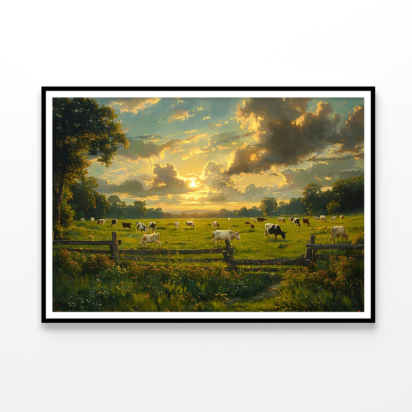 Herd of Cows Grazing In a Field under Cloudy Sky Home Decor Premium Quality Poster Print Choose Your Sizes