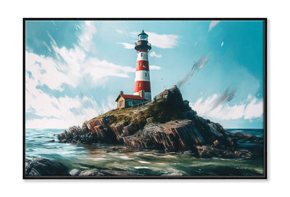 Lighthouse On The Coast Oil Painting Wall Art Limited Edition High Quality Print Canvas Box Framed Black