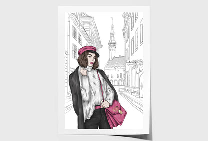 Modern Girl with Elegant Hand Bag Wall Art Limited Edition High Quality Print Unframed Roll Canvas None