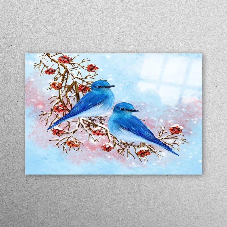 Blue Bird Oil Painting Acrylic Glass Print Tempered Glass Wall Art 100% Made in Australia Ready to Hang