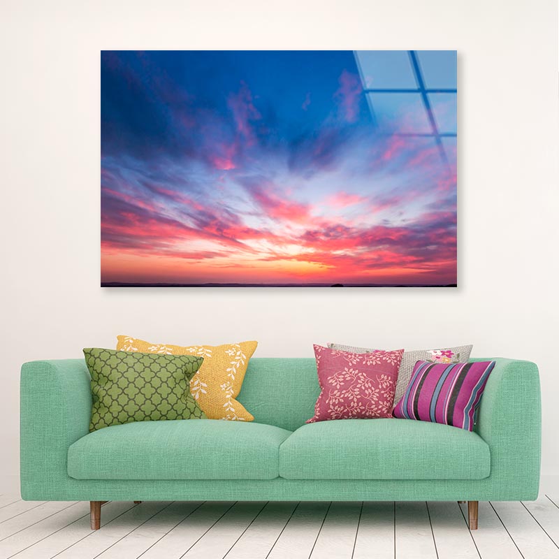 Red Sunset Clouds Sky View Acrylic Glass Print Tempered Glass Wall Art 100% Made in Australia Ready to Hang