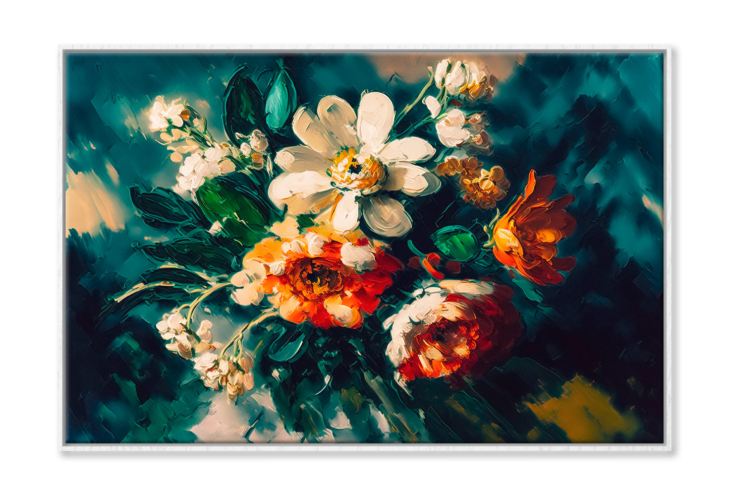 Abstract Colorful Flowers With Still Life Oil Painting Wall Art Limited Edition High Quality Print Canvas Box Framed White