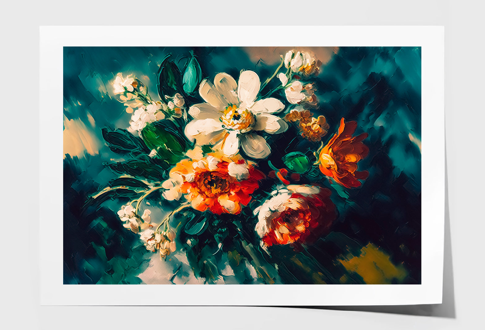 Abstract Colorful Flowers With Still Life Oil Painting Wall Art Limited Edition High Quality Print Unframed Roll Canvas None