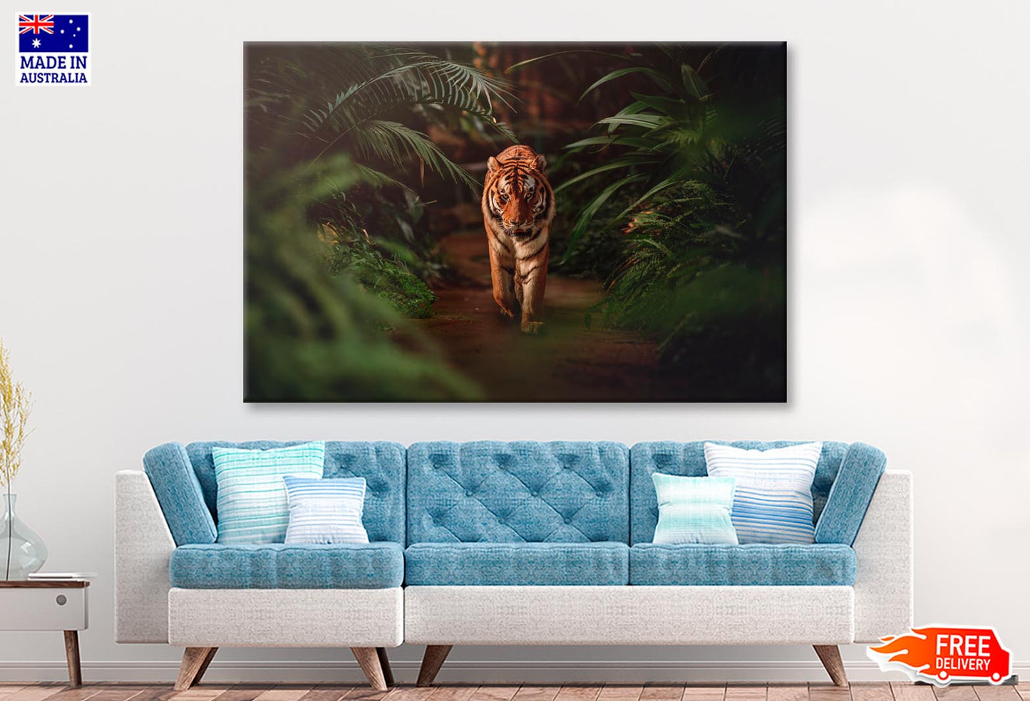 Tiger Prowling Through Dense Jungle Foliage  Wall Art Decor 100% Australian Made