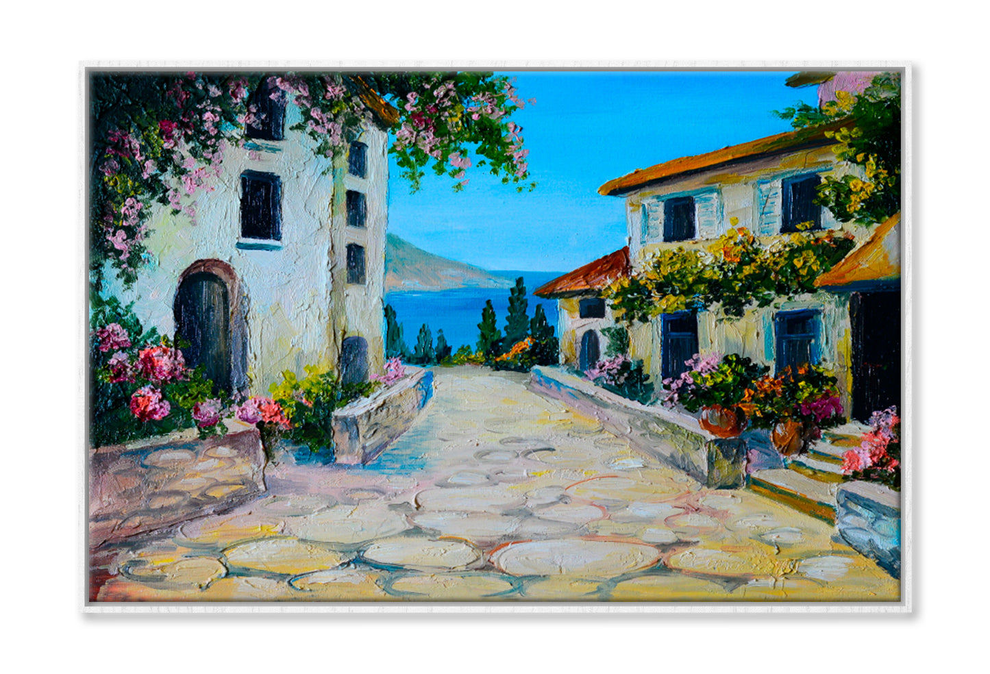 Beautiful Houses Near The Sea Oil Painting Wall Art Limited Edition High Quality Print Canvas Box Framed White