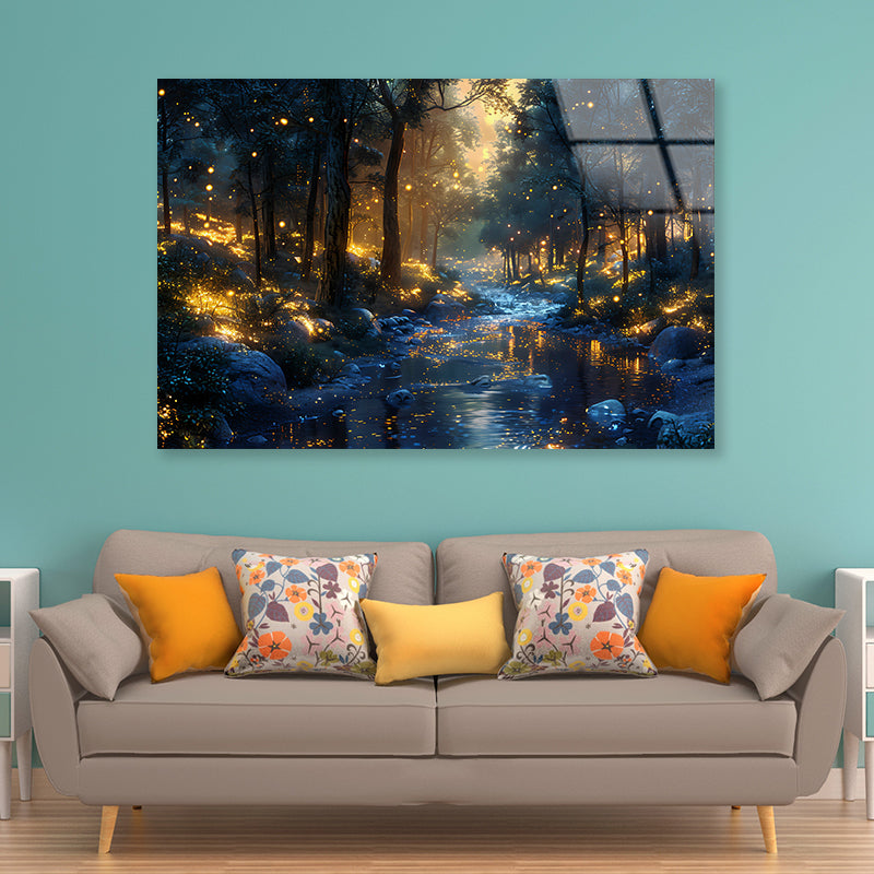 Magical Forest at Night View Acrylic Glass Print Tempered Glass Wall Art 100% Made in Australia Ready to Hang