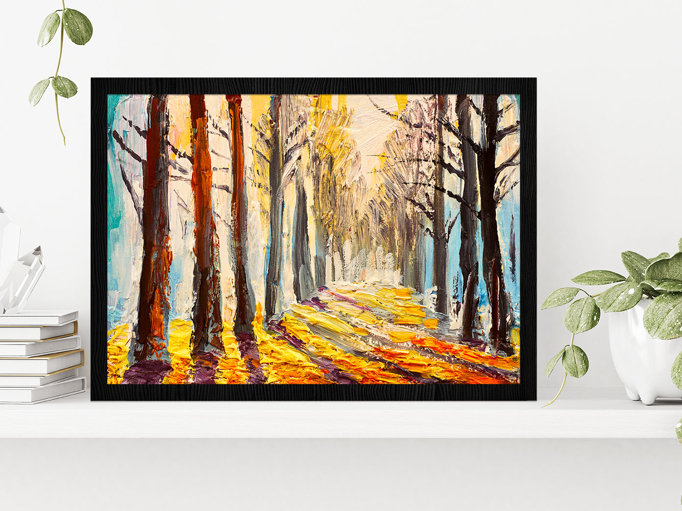 Colorful Trees In Forest Glass Framed Wall Art, Ready to Hang Quality Print Without White Border Black