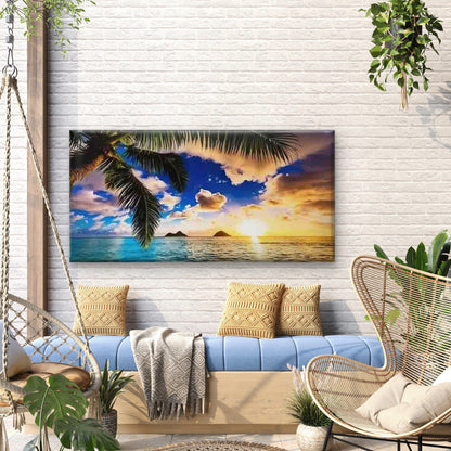 Tropical Beach Sunset Palm Tree Wall Art Canvas Office Home Room Framed 120x60cm
