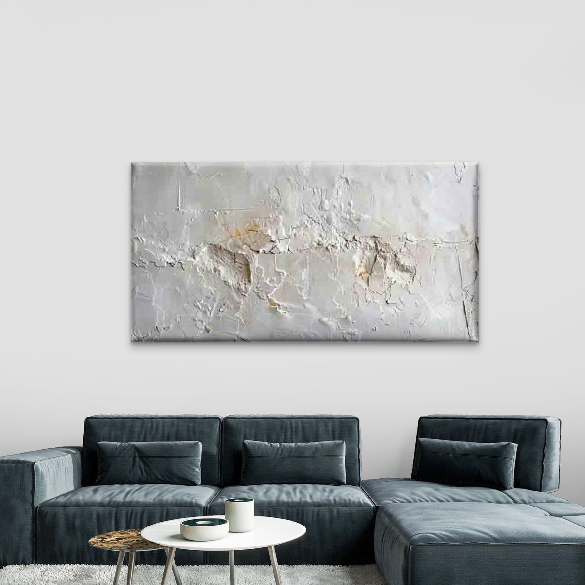 Modern White Texture Neutral Wall Art Canvas Office Home Room Framed 120x60cm