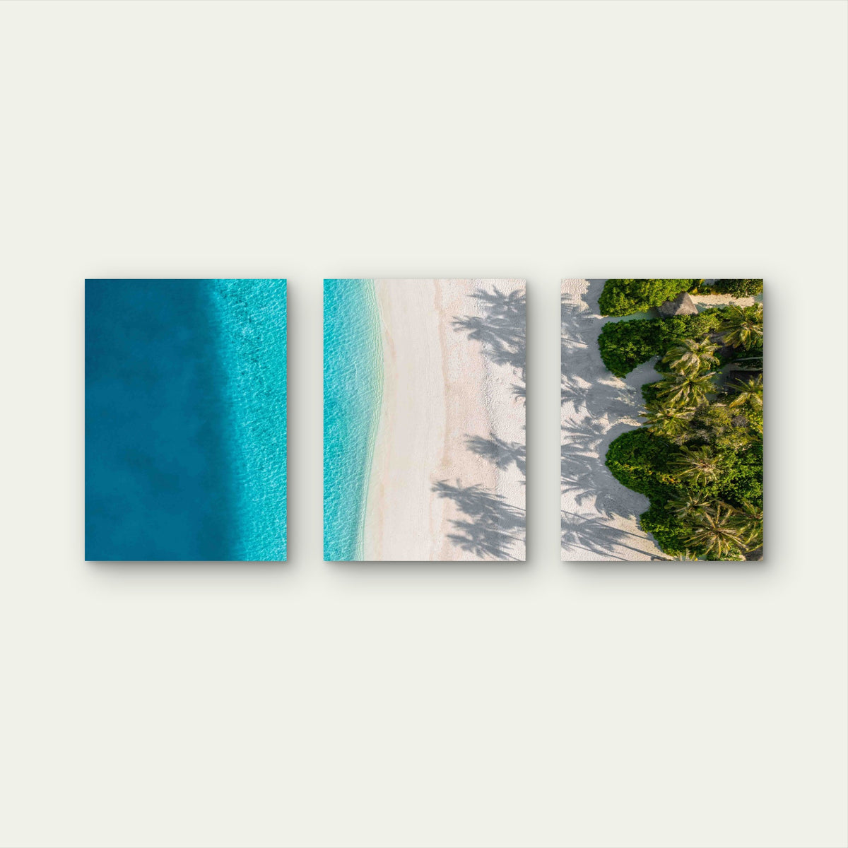 3pcs Palm Shadows on White Sand Beach Metal Print Ready to Hang Art