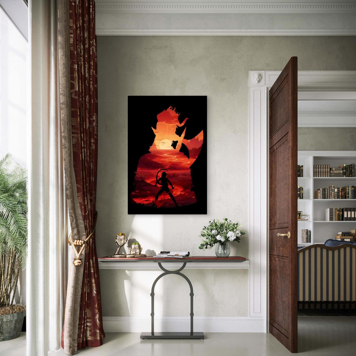 Warrior Battling a Monster 60x90cm Metal Print Ready to Hang