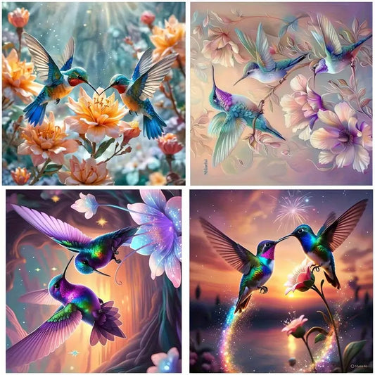 4pcs Flowers And Colorful BirdsWall Art Canvas Framed