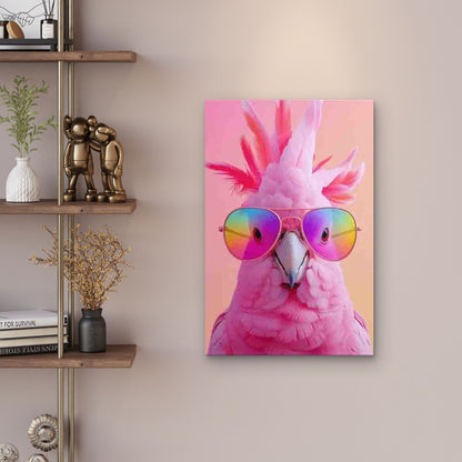 Colorful Parrot Glasses 60x90cm Metal Print Ready to Hang