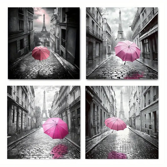 4pcs Eiffel Tower Black Wall Art Canvas Framed