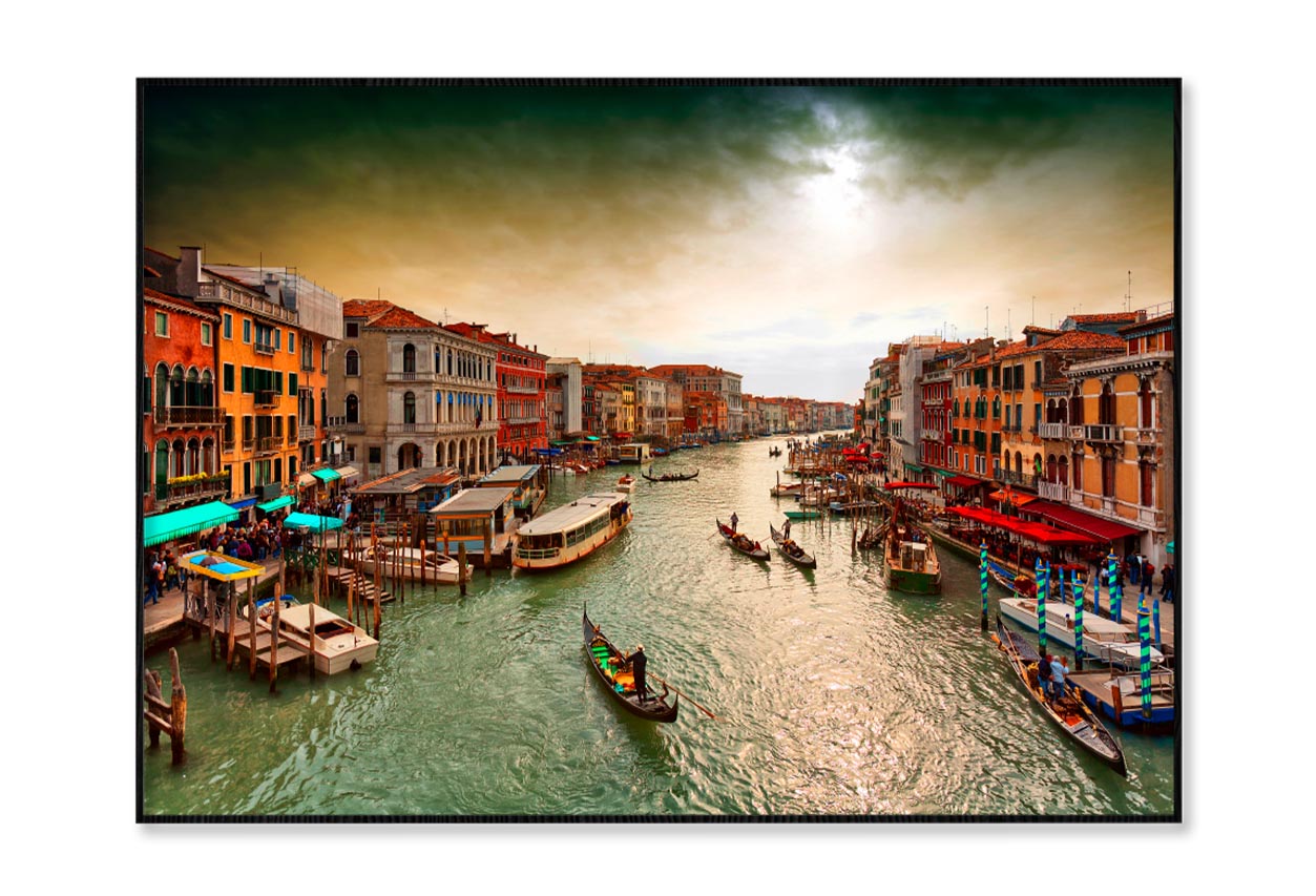 Boats And Gondolas on The Grand Canal of Venice, View from Bridge Rialto Home Decor Premium Quality Poster Print Choose Your Sizes