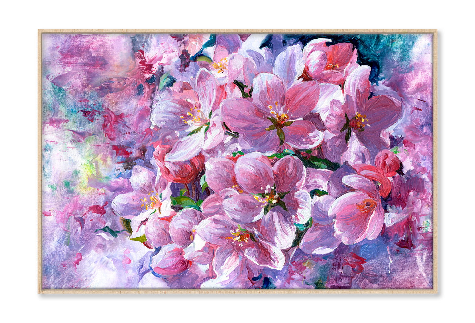 Branch Of Pink Flowers Oil Painting Wall Art Limited Edition High Quality Print Canvas Box Framed Natural