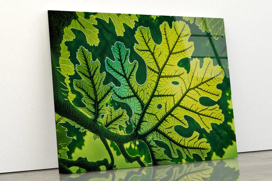 Close-Up Photo of A Green Leaf Acrylic Glass Print Tempered Glass Wall Art 100% Made in Australia Ready to Hang