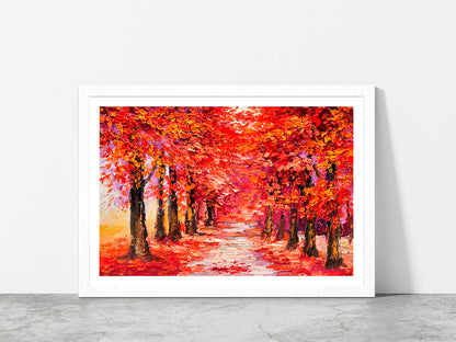 Autumn Trees With Forest Road Glass Framed Wall Art, Ready to Hang Quality Print With White Border White