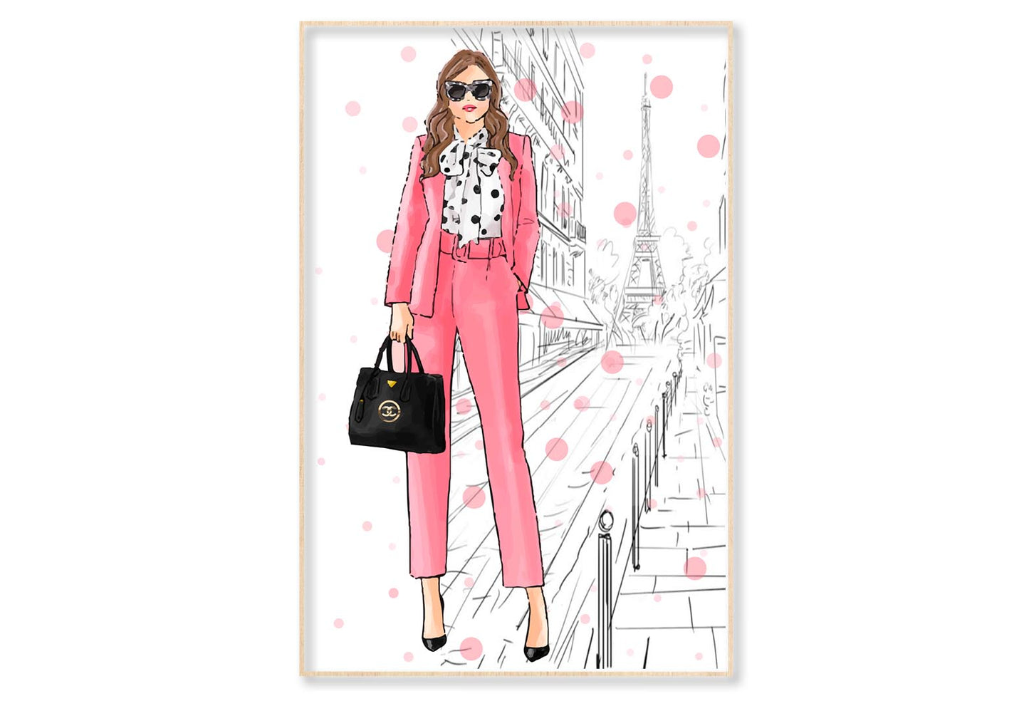 Stylish Boss Lady And Her Handbag Wall Art Limited Edition High Quality Print Canvas Box Framed Natural