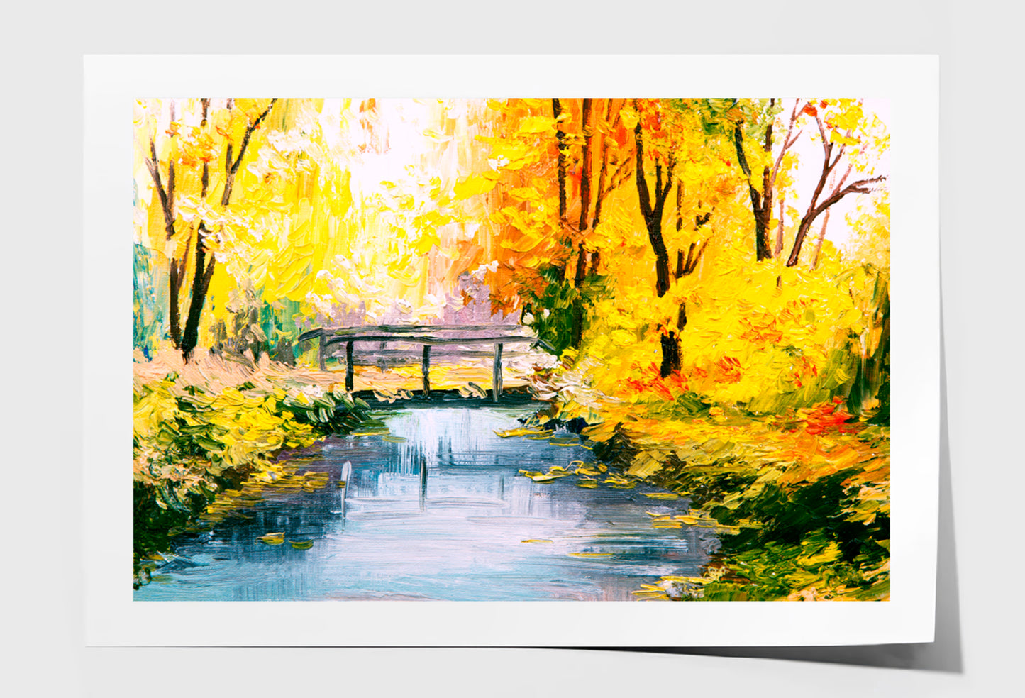 Colorful Autumn Forest With Lake Oil Painting Wall Art Limited Edition High Quality Print Unframed Roll Canvas None