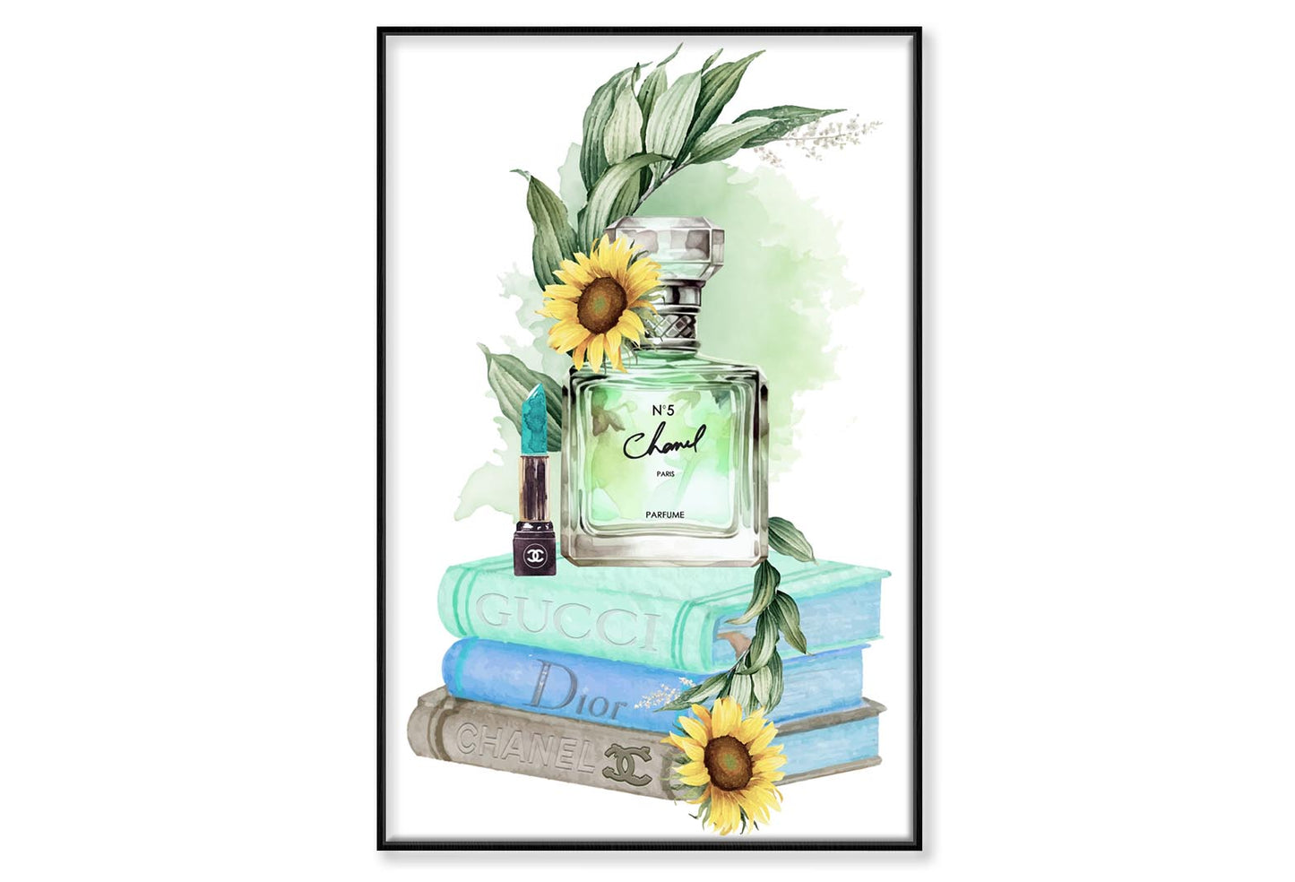 Sunflower Perfume Wall Art Limited Edition High Quality Print Canvas Box Framed Black