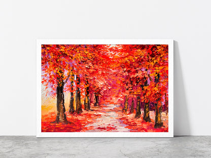 Autumn Trees With Forest Road Glass Framed Wall Art, Ready to Hang Quality Print Without White Border White