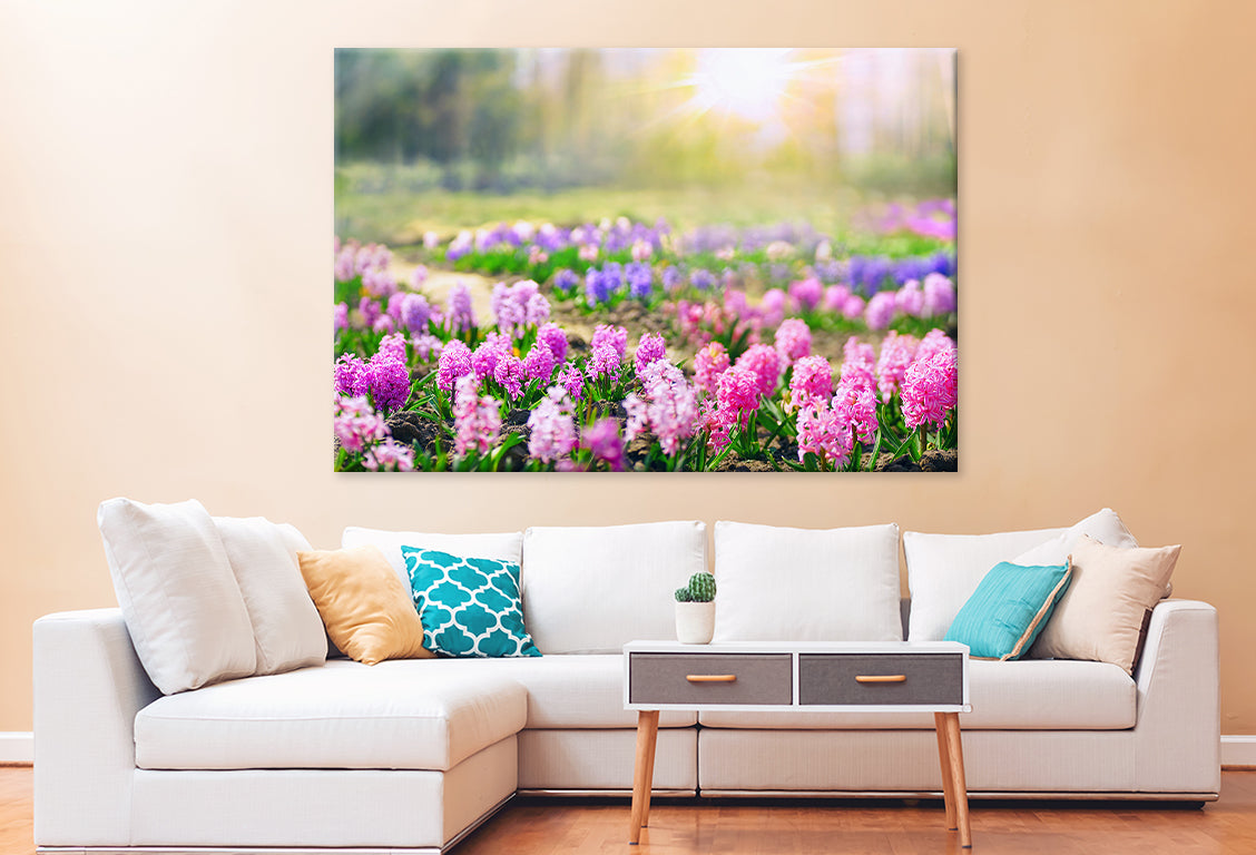 Spring Glade with Hyacinths in Forest Wall Art Decor 100% Australian Made