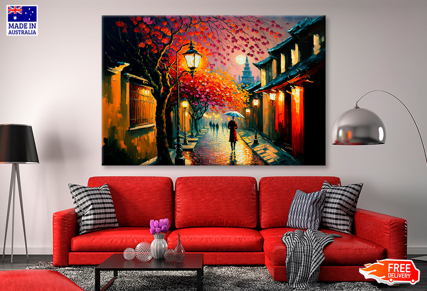 Ancient City Street In Japan During Spring Season Oil Painting Wall Art Limited Edition High Quality Print