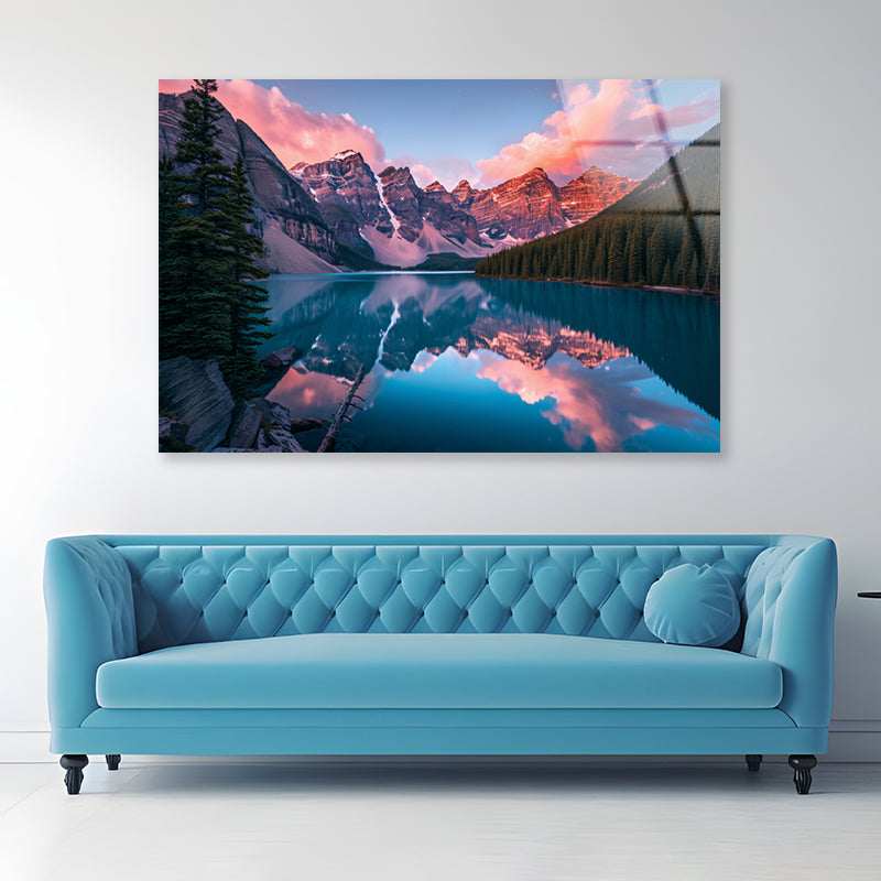 Lake Surrounded By Trees and Mountains Acrylic Glass Print Tempered Glass Wall Art 100% Made in Australia Ready to Hang