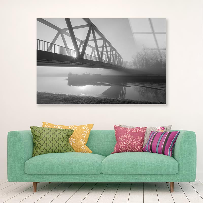 Bridge Over the Mittel land Canal in The Morning Fog Acrylic Glass Print Tempered Glass Wall Art 100% Made in Australia Ready to Hang