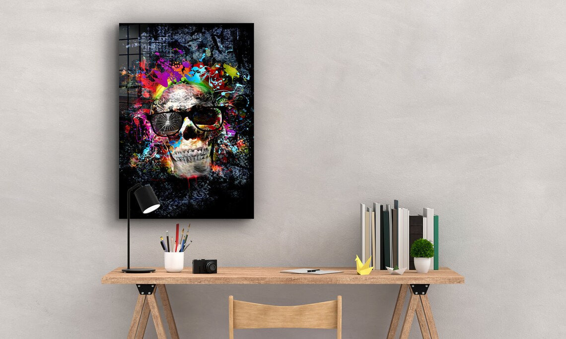 Neon Skull Abstract UV Direct Aluminum Print Australian Made Quality