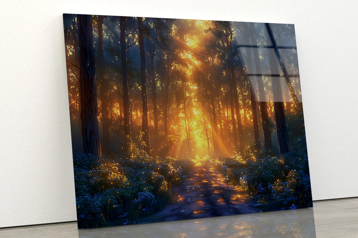 Forest with the Bright Sun Shining Acrylic Glass Print Tempered Glass Wall Art 100% Made in Australia Ready to Hang