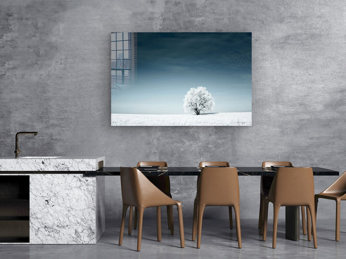 Snow Covered Alone Tree UV Direct Aluminum Print Australian Made Quality