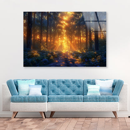 Forest with the Bright Sun Shining Acrylic Glass Print Tempered Glass Wall Art 100% Made in Australia Ready to Hang