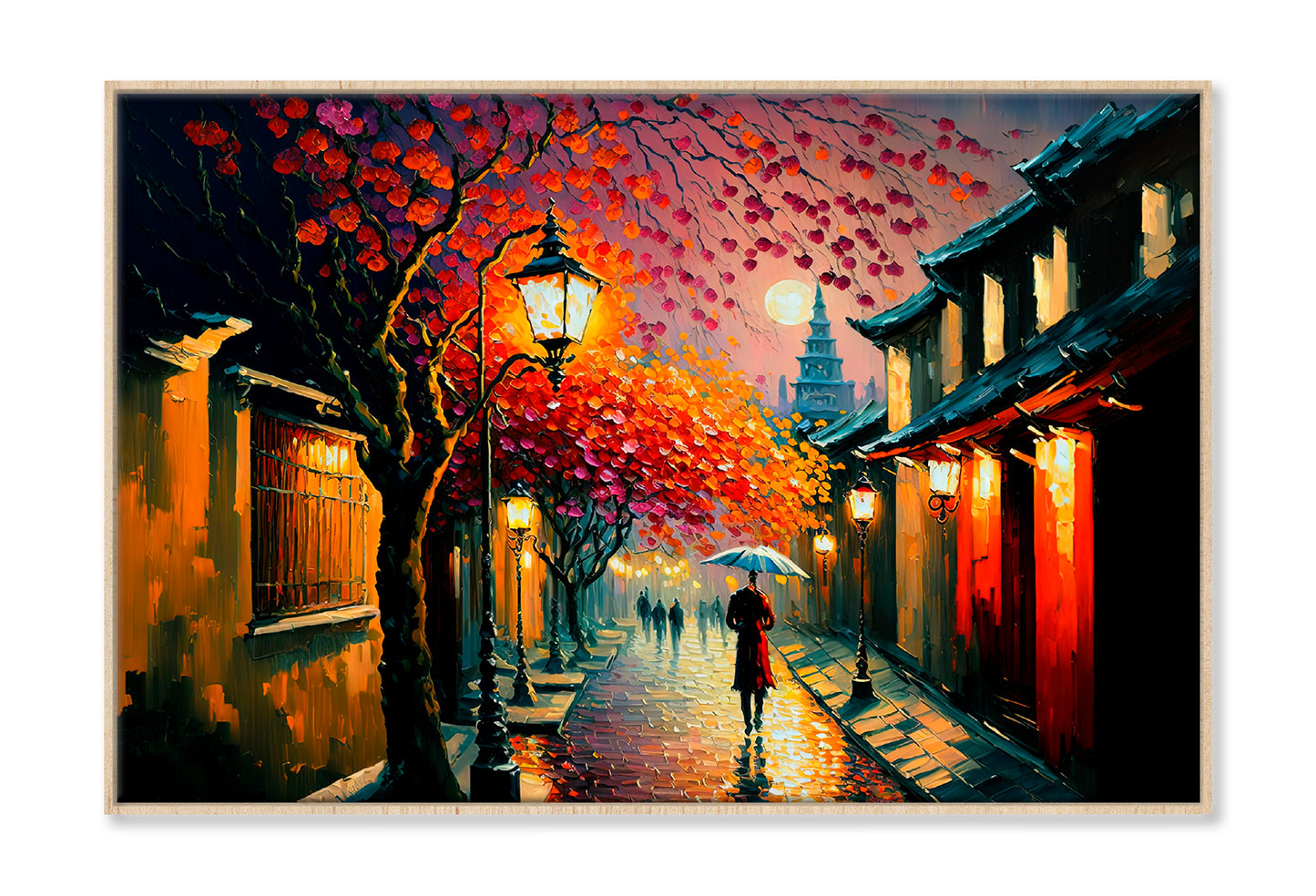 Ancient City Street In Japan During Spring Season Oil Painting Wall Art Limited Edition High Quality Print Canvas Box Framed Natural