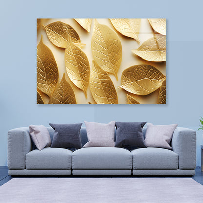 Close-Up of Golden Leaves Acrylic Glass Print Tempered Glass Wall Art 100% Made in Australia Ready to Hang