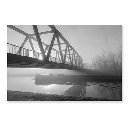 Bridge Over the Mittel land Canal in The Morning Fog Acrylic Glass Print Tempered Glass Wall Art 100% Made in Australia Ready to Hang