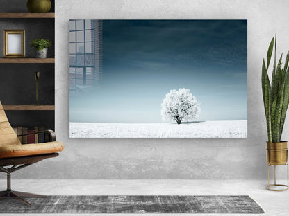 Snow Covered Alone Tree UV Direct Aluminum Print Australian Made Quality