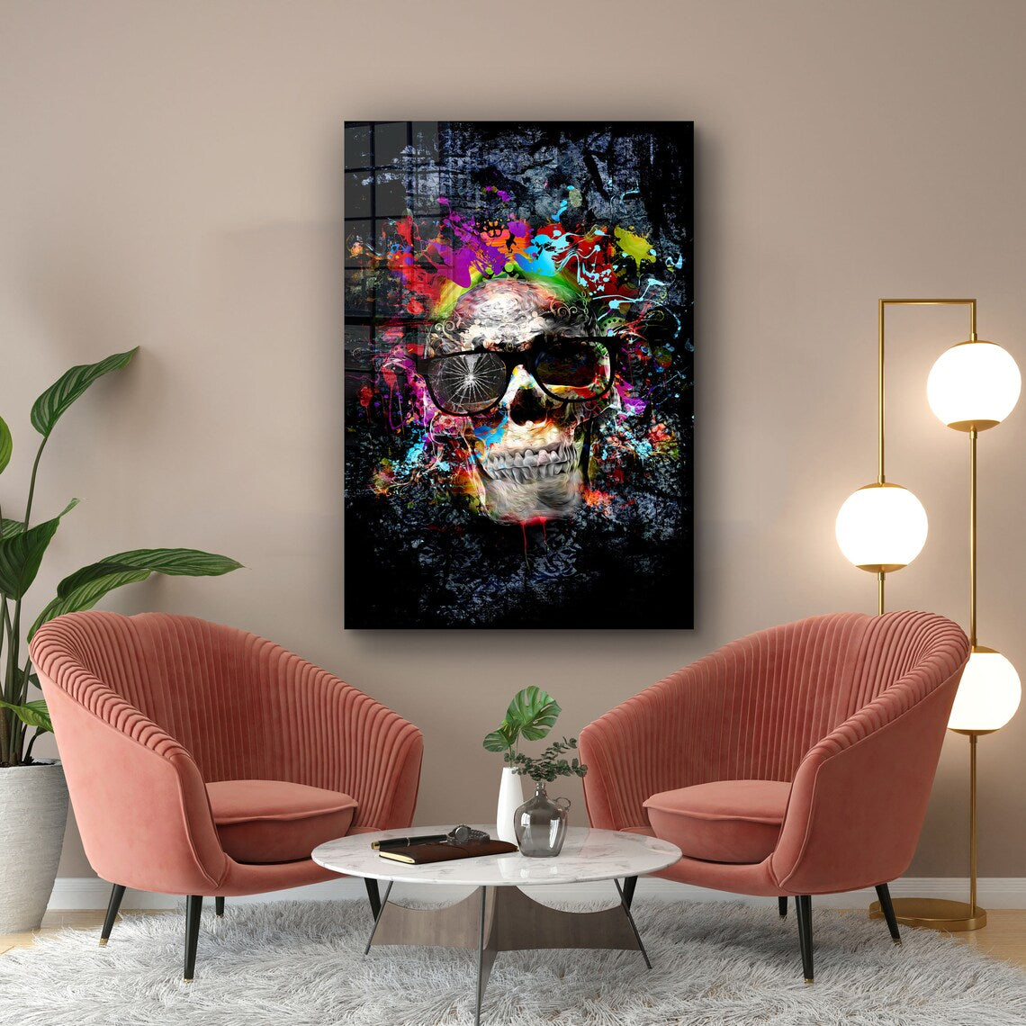 Neon Skull Abstract UV Direct Aluminum Print Australian Made Quality