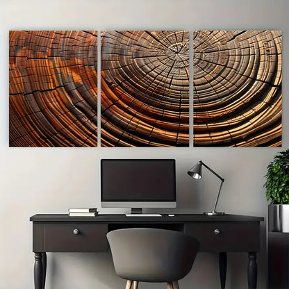 3pcs Wood Tree Rings Dark Brown Red Metal Print Ready to Hang Art