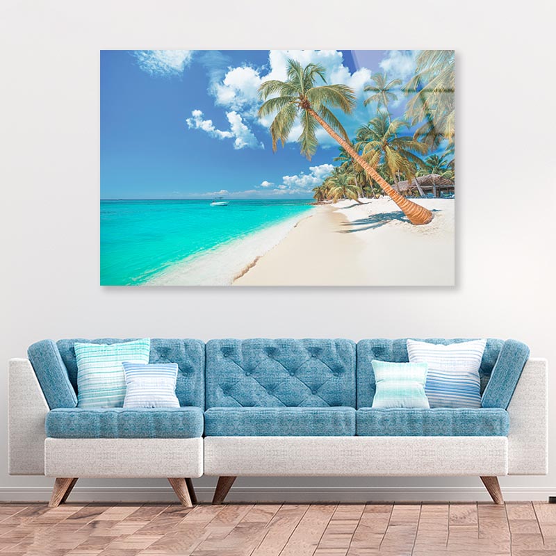 Palm And Tropical Beach in Punta Cana, Dominican Republic Acrylic Glass Print Tempered Glass Wall Art 100% Made in Australia Ready to Hang