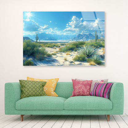 Plants under a Cloudy Sky with Mountains Acrylic Glass Print Tempered Glass Wall Art 100% Made in Australia Ready to Hang