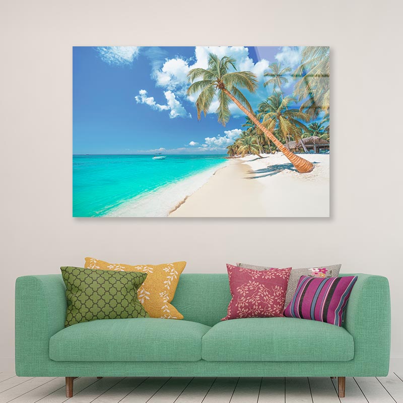 Palm And Tropical Beach in Punta Cana, Dominican Republic Acrylic Glass Print Tempered Glass Wall Art 100% Made in Australia Ready to Hang