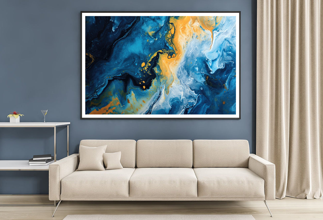 Abstract Marble Blue & Yellow Oil Paint Home Decor Premium Quality Poster Print Choose Your Sizes