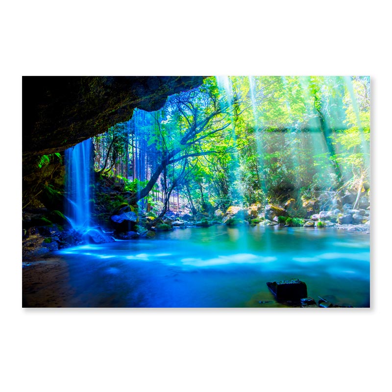 Nabegatai, Waterfall in Forest, Kumamoto Japan Acrylic Glass Print Tempered Glass Wall Art 100% Made in Australia Ready to Hang