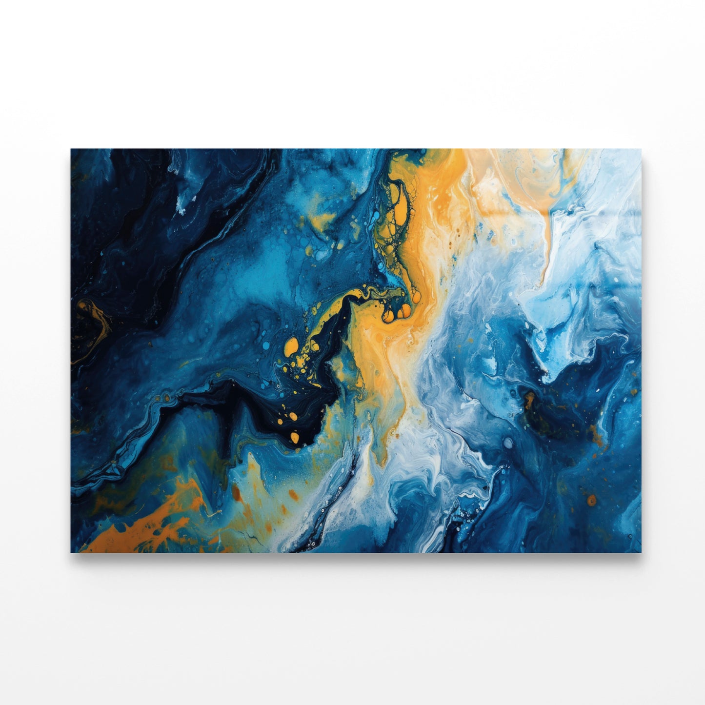 Abstract Marble Blue & Yellow Oil Paint Acrylic Glass Print Tempered Glass Wall Art 100% Made in Australia Ready to Hang